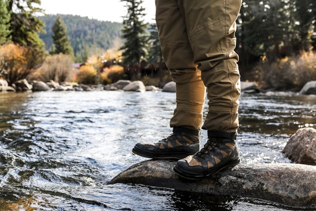 Man standing on rock in stream